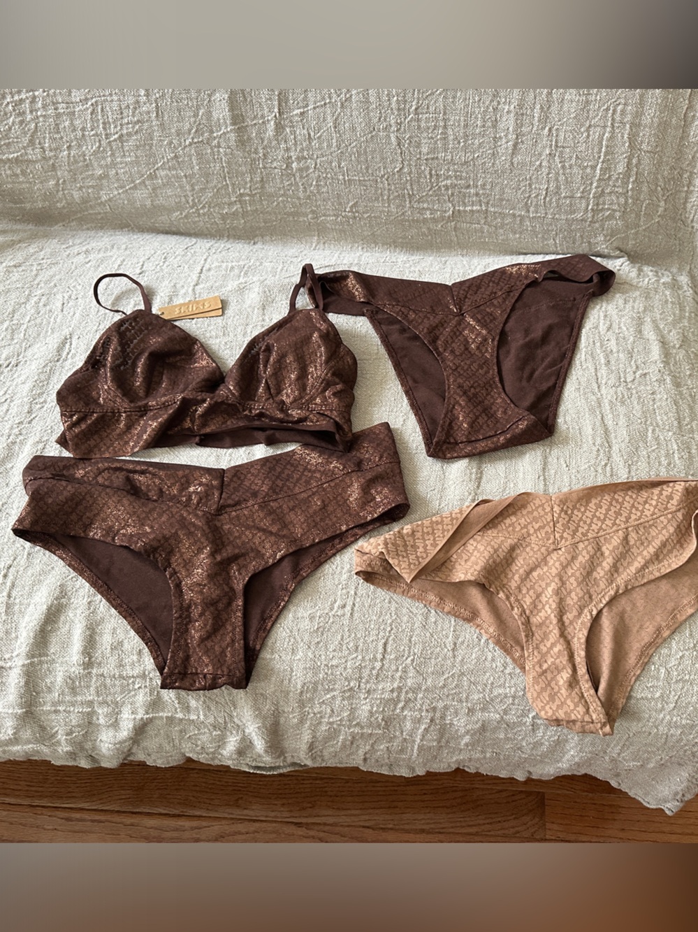 SKIMS Brown & Beige Textured Bikini Set